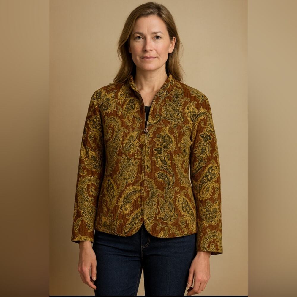 Coldwater Creek Brown and Gold Paisley Jacket size large